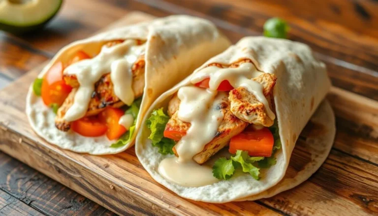 Receta deliciosa de wraps de pollo con queso y ajo